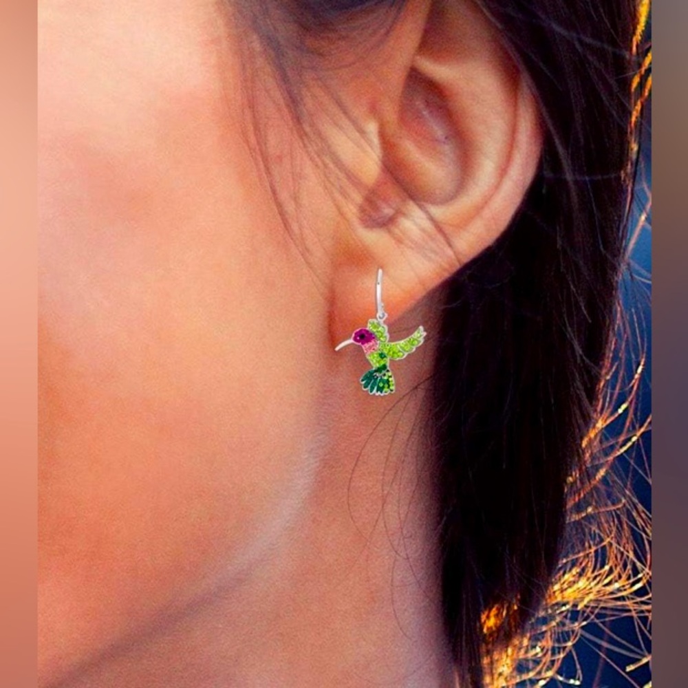 Colorful Crystal 925 Hummingbird Earrings